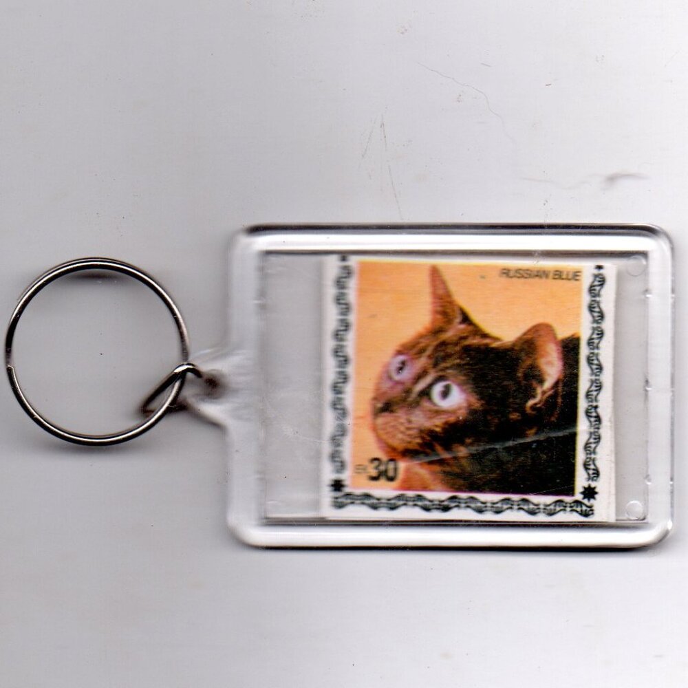 Collectible Postage Stamp Key chain - Domestic Pets - Russian Blue Key Ring
